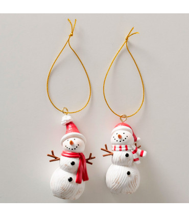 Set de 2 boules de Noël en résine bonhomme de neige 4.5x3x7cm
