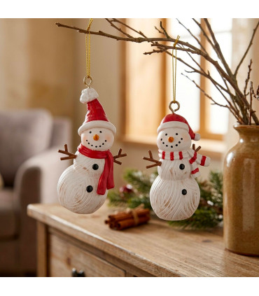 Set de 2 boules de Noël en résine bonhomme de neige 4.5x3x7cm