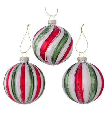 Set of 3 Christmas Balls red, green, white 7.5x7.5x8cm