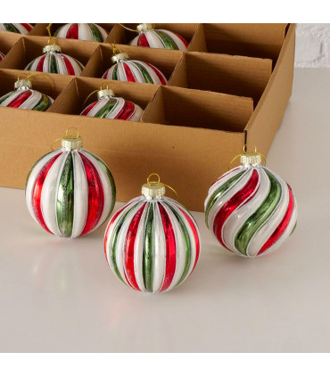 Set of 3 Christmas Balls red, green, white 7.5x7.5x8cm