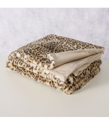 Throw polyester beige leopard 200x150cm