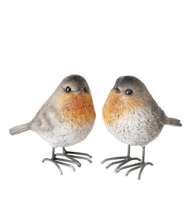 Set de 2 figurines oiseaux rouge-gorges 9x6x9cm