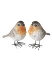 Set de 2 figurines oiseaux rouge-gorges 9x6x9cm