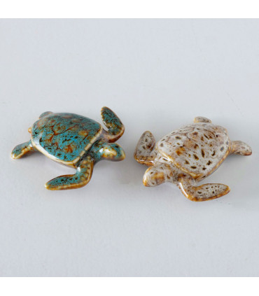 Set de 2 tortues décoratives à poser porcelaine bleu et beige 8x7.5x3cm