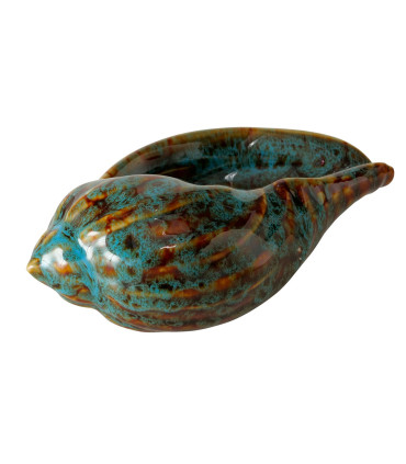 Set de 2 coquillages décoratifs à poser porcelaine bleu et beige 14x8x5.5cm