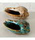 Set de 2 coquillages décoratifs à poser porcelaine bleu et beige 14x8x5.5cm