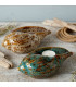 Set de 2 coquillages décoratifs à poser porcelaine bleu et beige 14x8x5.5cm