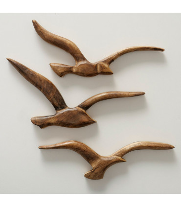 Décoration murale oiseaux mouettes en bois de mangue 15x3x37cm