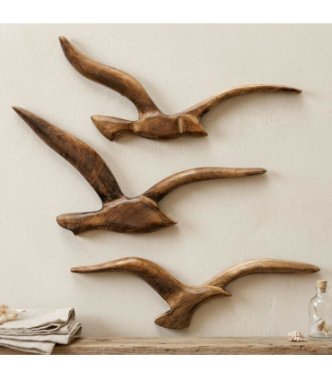 Décoration murale oiseaux mouettes en bois de mangue 15x3x37cm