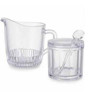 Sucrier + pot à Lait en verre strié transparent