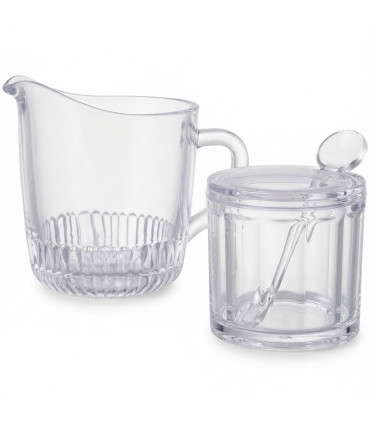 Sucrier + pot à Lait en verre strié transparent