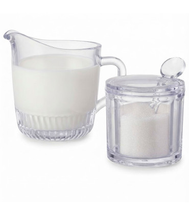 Sucrier + pot à Lait en verre strié transparent