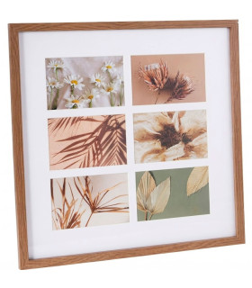 Cadre photo pêle-mêle 6 photos mural bois 42x42cm