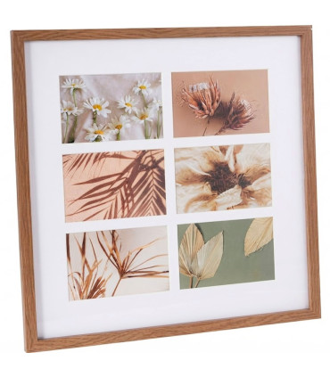 Cadre photo pêle-mêle 6 photos mural bois 42x42cm