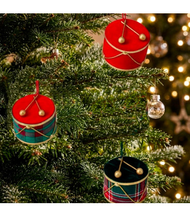 Set de 3 boules de Noël en velours tambours 11x11x7.5cm