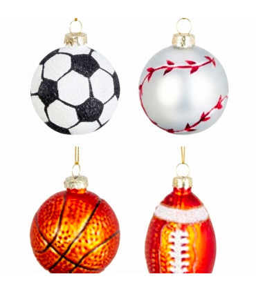 Set de 5 boules de Noël balles de sport verre laqué 6cm
