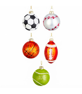Set de 5 boules de Noël balles de sport verre laqué 6cm