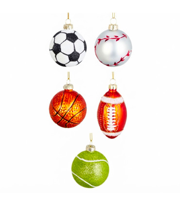 Set de 5 boules de Noël balles de sport verre laqué 6cm