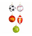 Set de 5 boules de Noël balles de sport verre laqué 6cm