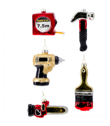 Set of 5 Christmas Balls DIY tools 9x3x7cm