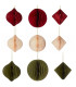 Set de 9 boules de Noël pliage papier rouge, vert, blanc 6cm