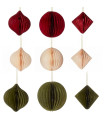 Set of 9 Christmas Balls paper red, white, green 6x6x6cm