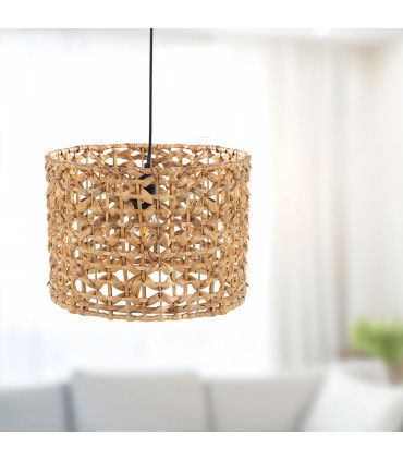 Suspension en métal et osier 31x31x21cm