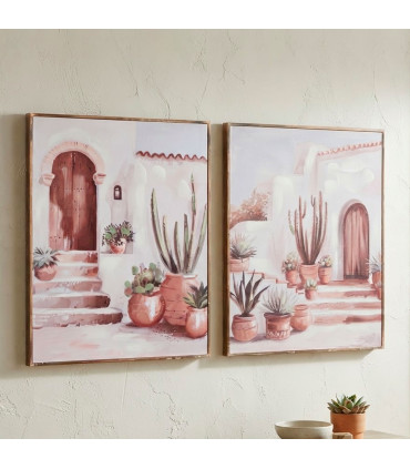 Set de 2 tableaux peinture village 40x2x50cm