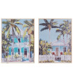 Set de 2 tableaux peinture maisons bord de mer 30x2x40cm