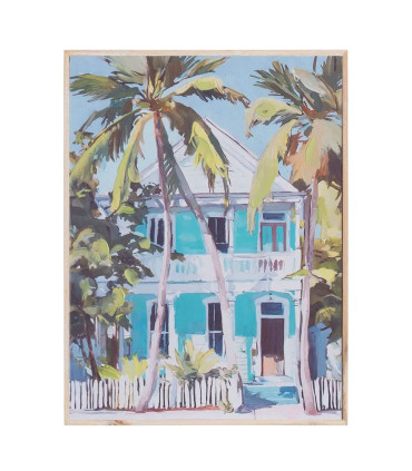 Set de 2 tableaux peinture maisons bord de mer 30x2x40cm