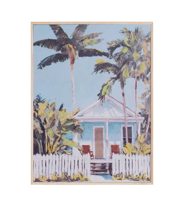 Set de 2 tableaux peinture maisons bord de mer 30x2x40cm