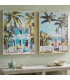 Set de 2 tableaux peinture maisons bord de mer 30x2x40cm