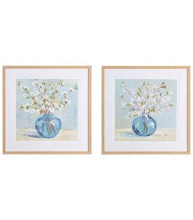 Set de 2 tableaux peints à la main fleurs 60x3x60cm