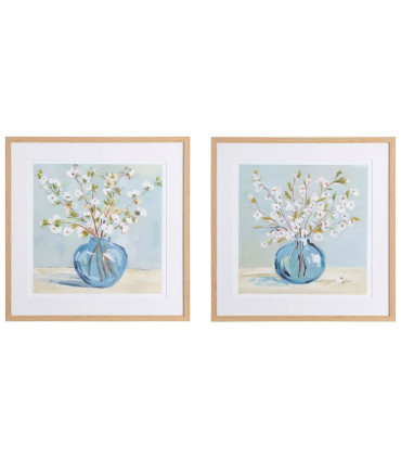 Set de 2 tableaux peints à la main fleurs 60x3x60cm