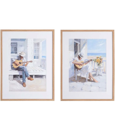 Set de 2 tableaux peints à la main guitare 60x3.5x80cm