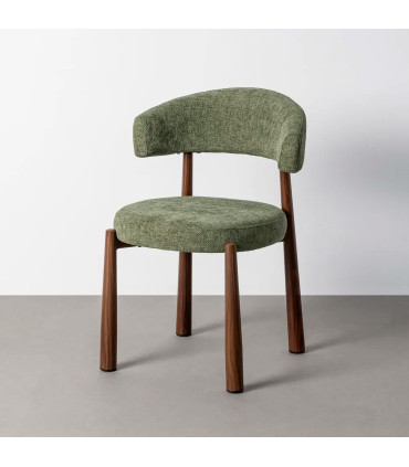 Chaise design tissu vert et métal effet bois 56x54x81cm
