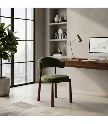 Chair design green tissue and wood effect metal 56x54x81cm