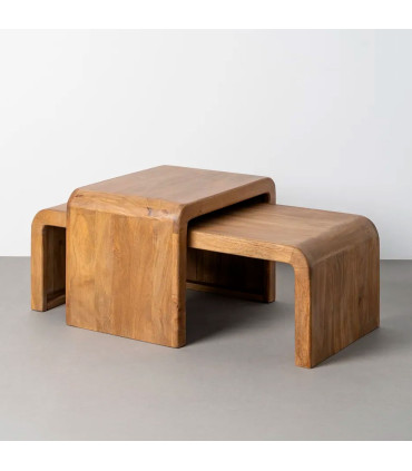 Set de 2 tables basses design en bois de manguier 120x55x40cm