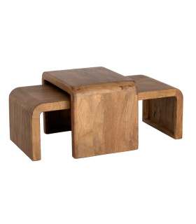 Set de 2 tables basses design en bois de manguier 120x55x40cm
