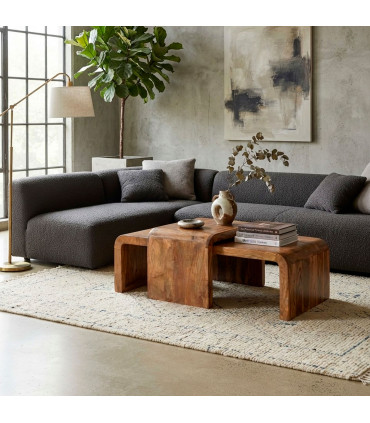 Set de 2 tables basses design en bois de manguier 120x55x40cm