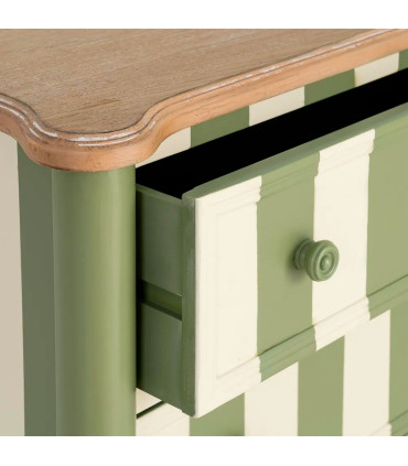 Petite Commode classique 2 tiroirs bois beige et vert 80x45x60cm