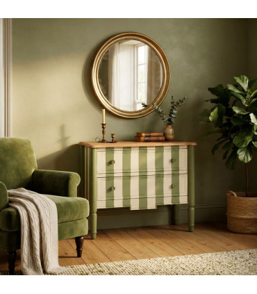 Petite Commode classique 2 tiroirs bois beige et vert 80x45x60cm