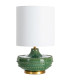 Lampe à poser en céramique verte et abat-jour lin blanc 38x38x65cm