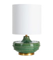 Lampe à poser en céramique verte et abat-jour lin blanc 38x38x65cm