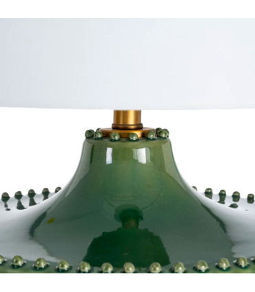 Lampe à poser en céramique verte et abat-jour lin blanc 38x38x65cm