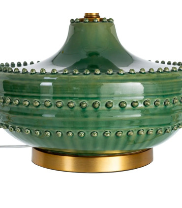 Lampe à poser en céramique verte et abat-jour lin blanc 38x38x65cm