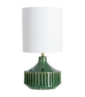 Lampe à poser en céramique verte et abat-jour lin blanc 35.5x35.5x68cm