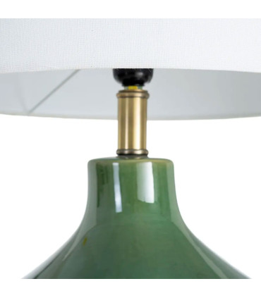Lampe à poser en céramique verte et abat-jour lin blanc 35.5x35.5x68cm