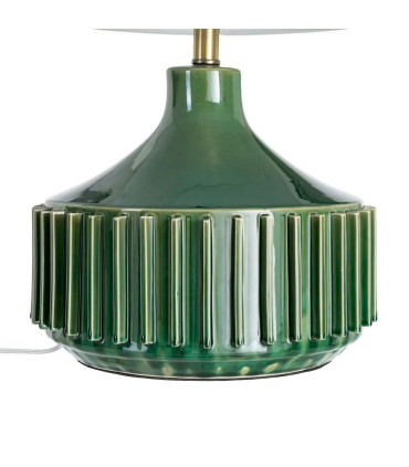 Lampe à poser en céramique verte et abat-jour lin blanc 35.5x35.5x68cm