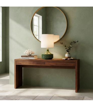 Table Lamp green ceramic and white lampshade 35.5x35.5x68cm